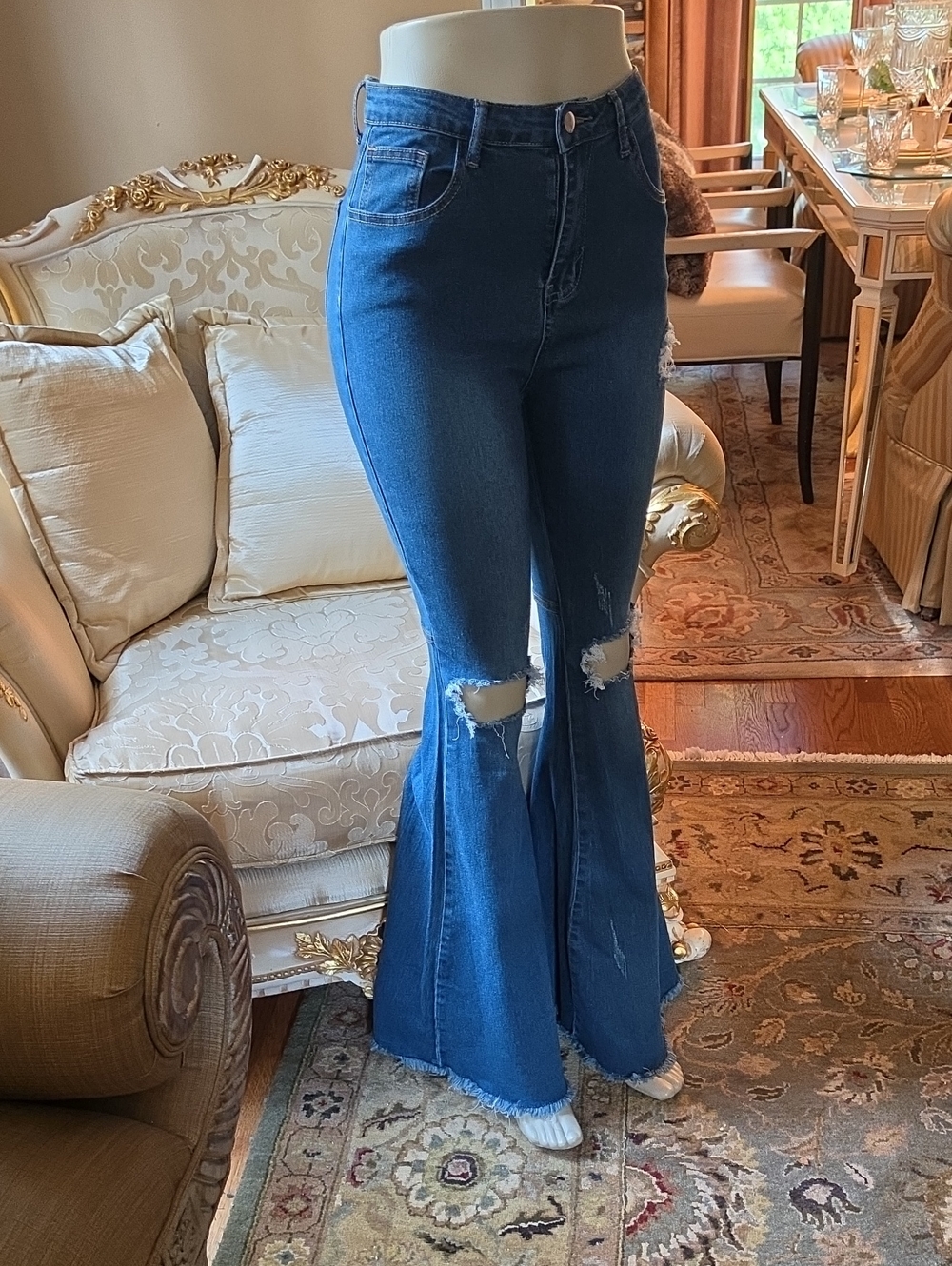 Banjul Distressed High-Rise Flare Jeans - Blue